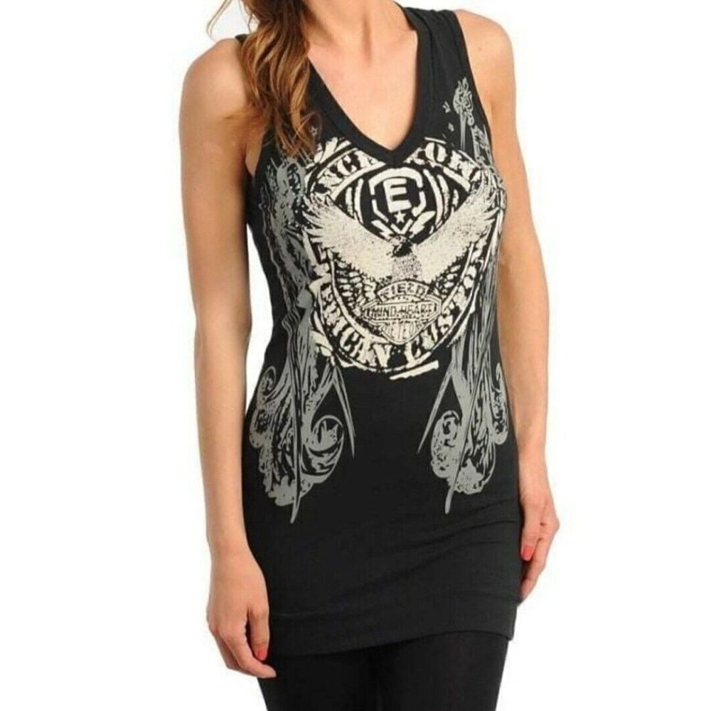 Los Angeles by Bus Stop Tank Top Black Bling Embellished